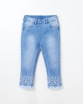 embroidered jeggings with elasticated waist