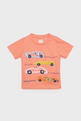 embroidered jersey round neck infant boys t-shirt - orange