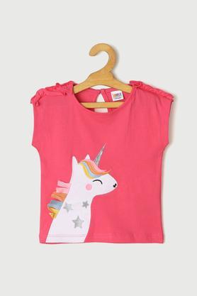 embroidered jersey round neck infant girls t-shirt - pink