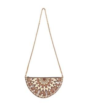 embroidered jute sling bag with detachable strap