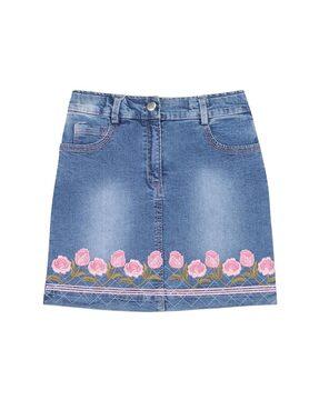 embroidered knee length a-line skirt