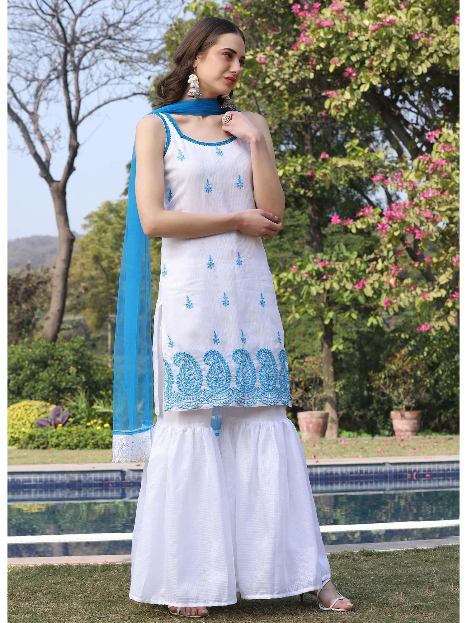 embroidered kota kurti set with attached lining (set of 3)