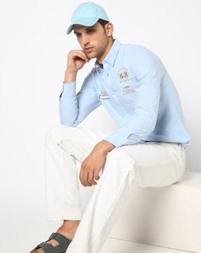 embroidered logo tailored fit oxford cotton shirt