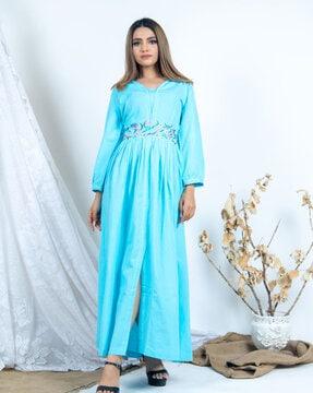 embroidered maxi length dress