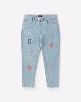 embroidered mid-rise jeans