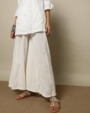 embroidered mid-rise palazzos