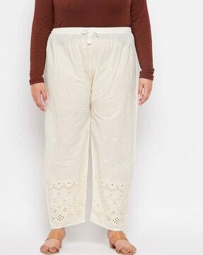 embroidered palazzos with elasticated drawstring waist