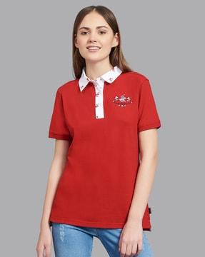 embroidered polo t-shirt with ribbed hem