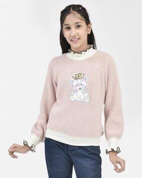 embroidered pullover with ribbed hem