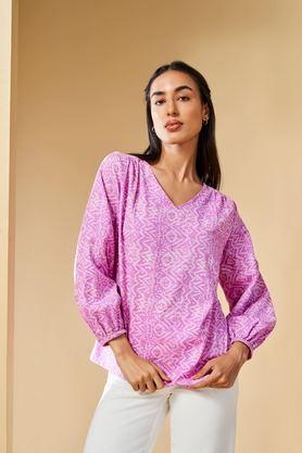embroidered rayon v-neck women's top - lilac