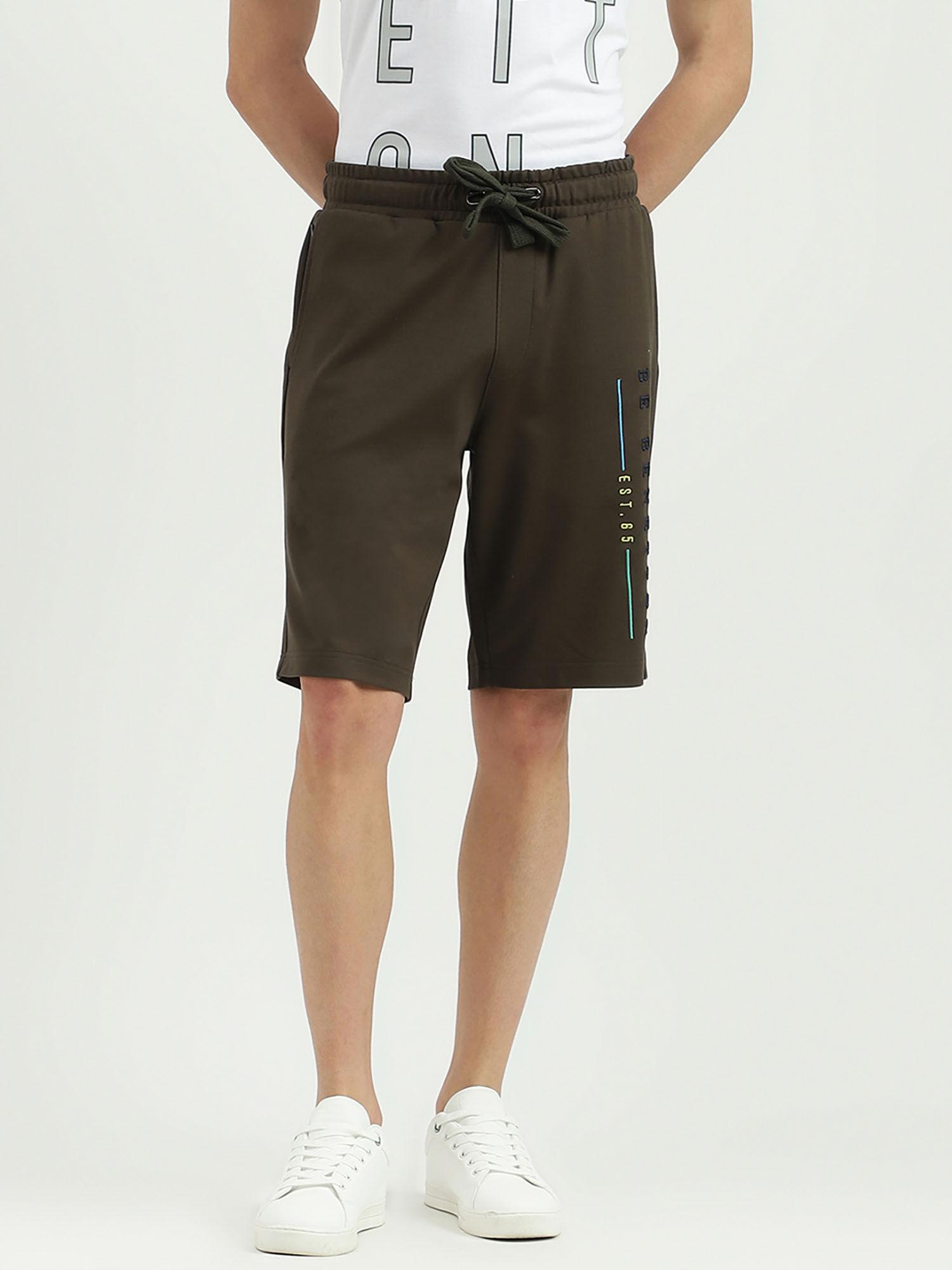 embroidered regular fit mid waist shorts