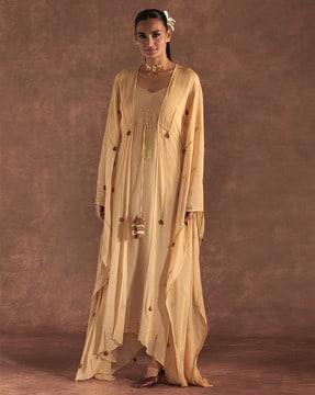 embroidered round-neck kaftan with tie-up
