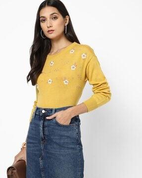 embroidered round-neck sweater
