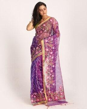 embroidered saree with blouse piece
