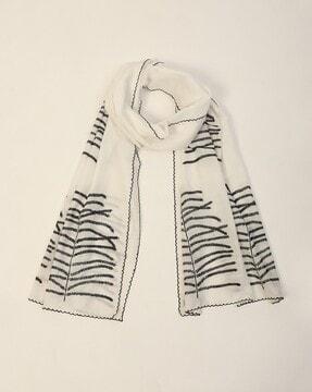 embroidered scarf with scalloped hem