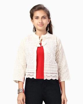 embroidered shrug with 3/4th sleeves