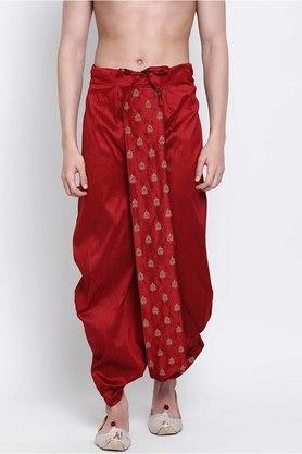 embroidered silk regular fit mens occasion wear dhoti - red