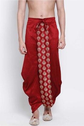 embroidered silk regular fit mens occasion wear dhoti - red