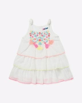 embroidered sleeveless tiered a-line dress