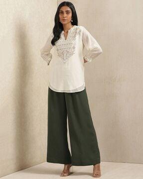embroidered straight kurti with band collar