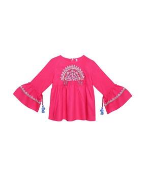 embroidered tunic with bell sleeves