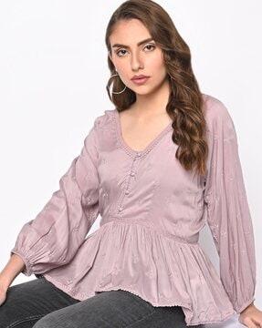 embroidered v-neck tunic top