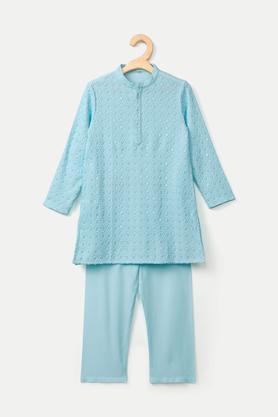 embroidered viscose mandarin boys kurta pyjama set - mint
