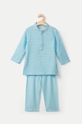 embroidered viscose mandarin infants boys kurta pyjama set - mint