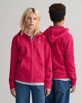 embroidered zip-front hoodie wuth kangaroo pockets
