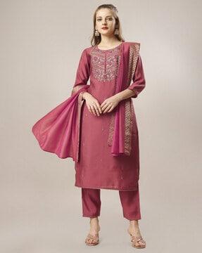 embroidered & embellished straight kurta set