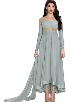 embroidered 3-piece semi-stitched anarkali dress material