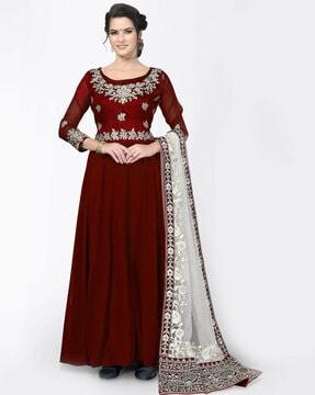 embroidered 3-piece semi-stitched anarkali dress material