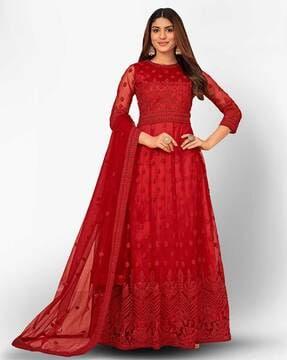 embroidered 3-piece semi-stitched anarkali dress material