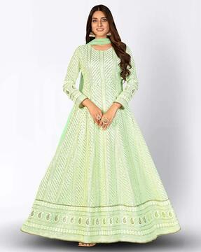 embroidered 3-piece semi-stitched anarkali dress material