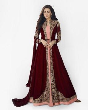 embroidered 3-piece semi-stitched anarkali dress material