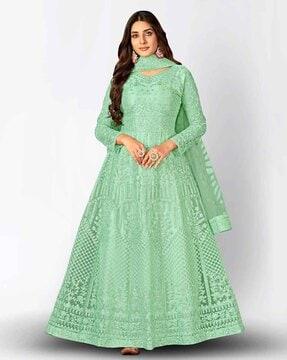 embroidered 3-piece semi-stitched anarkali dress material