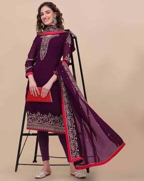 embroidered 3-piece semi-stitched straight dress material
