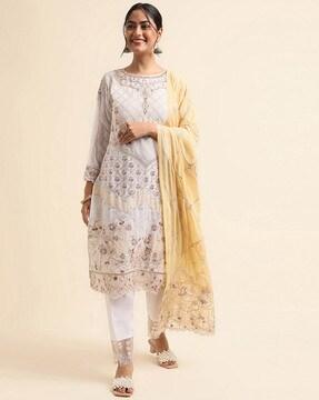 embroidered 3-piece semi-stitched straight dress material