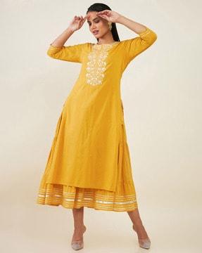 embroidered a-line dress kurta