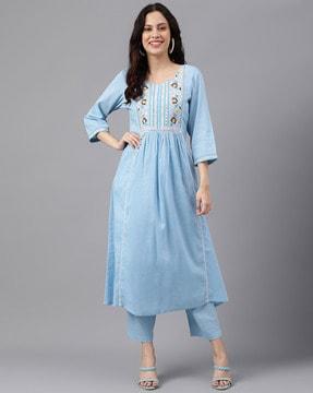 embroidered a-line kurta & palazzos set