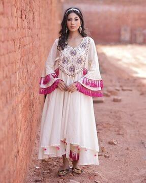 embroidered a-line kurta & pants set