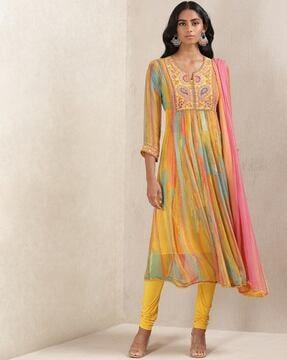 embroidered a-line kurta set with dupatta