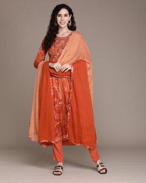 embroidered a-line kurta set with dupatta