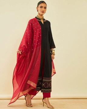 embroidered a-line kurta set with dupatta