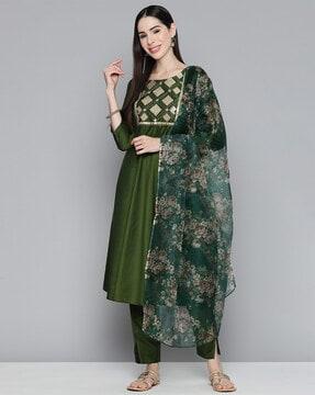 embroidered a-line kurta set with dupatta