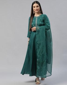 embroidered a-line kurta set with dupatta