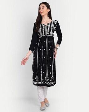 embroidered a-line kurta set