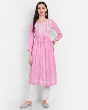 embroidered a-line kurta set