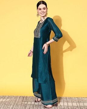 embroidered a-line kurta set