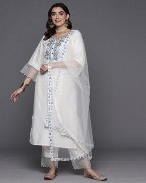 embroidered a-line kurta set